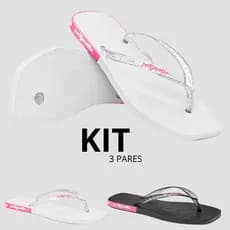 Kit Chinelo Feminino Casual Traserinha Branco Preto