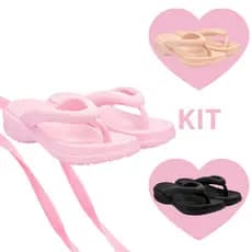 Kit Tamanco Feminino Confortável Verão Dia a Dia Branco Rosa