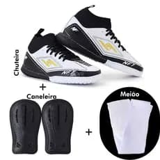 Chuteira futsal, cano medio meinhasola colada e costurada+meiao +caneleira de brinde