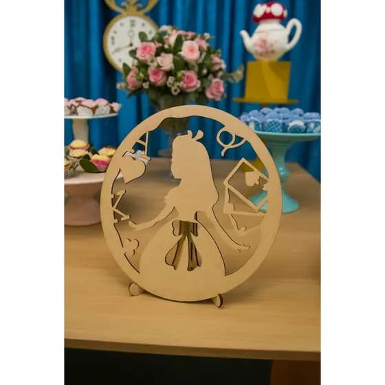 Kit 5 Centro De Mesa Em Mdf Crú Festa e Decoração Mandala Alice País Das Maravilhas Decor