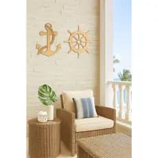 Timão E Âncora Em Mdf Crú Para Parede Decoração Náutica Decor
