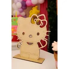 Kit 10 Centro De Mesa Festa E Decoração Hello Kitty em Mdf Crú Decor