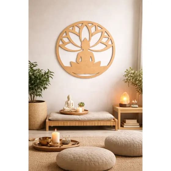Mandala Buda MDF Cru Decorativa Zen 20x20 cm Parede