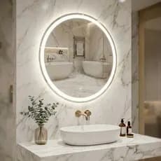 Espelho Redondo com LED Touch 3 Cores 60x60cm Lapidado Parede Banheiro Quarto