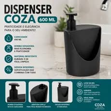 Porta Detergente Coza 600ml Dispenser Com Porta Esponja Preto Off White