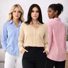 Camisa Social Listrada Feminina  Manga Longa Camisa Botão Tecido Crepinho Elegante Casual P ao GG