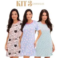Kit 3 Camisolas Femininas de Verão Leves Macias Confortáveis Dormir P ao GG