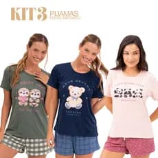 Kit 3 Pijamas Femininos de Verão Leves Macios Confortáveis P ao GG