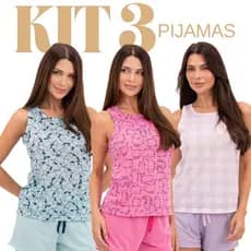 Kit 3 Pijamas Femininos Regata de Verão Sortidos Leves Macios Confortáveis P ao GG