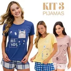Kit 3 Pijama Feminino Curto Malha Leve Promoção Do P Ao GG Estiloso