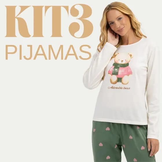 Kit 3 Pijama Moda Feminina Manga Longa Calça Inverno Confortável
