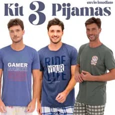 Kit 3 Pijamas Masculinos de Verão Leves Confortáveis P ao GG