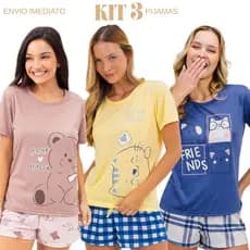 Kit 3 Pijama Feminino Verão Leve Confortável Para Dormir Barato