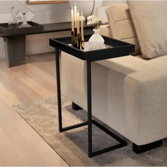 Mesa Lateral Espelhada com Pés de Ferro e Elegante Apoio Sala Sofá Moderna Decoração