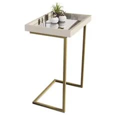 Mesa Lateral Apoio Centro Espelhada com Pés de Ferro Retro Canto Sofá Porta Objetos de Decoração MDF