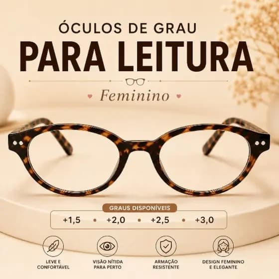 Óculos de Leitura Oval Feminino + Conforto: armação leve, encaixe anatômico, visual fashion