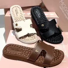 Sandalia Feminina Modare Chinelo Rasteira Cabedal em H, Leve Confortavel Casual