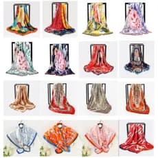 Lenço Cetim Bandana Cachecol Seda Colorido Echarpe Lenço para Praia 90cmx90cm Lenço Grande
