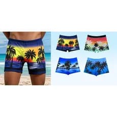 sunga box masculino adulto com estampa de coqueiro ,moda verão,com cordão,casual,natação(BQ-0001