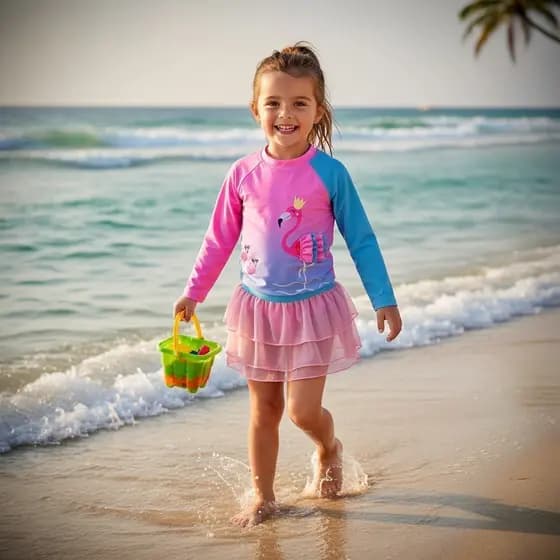 Kit Praia Feminino Biquini Infantil Bebê Blusa Manga Longa Proteção UV+ Short/Saia Moda Praia Verão