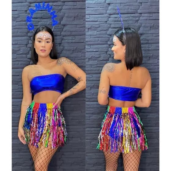 Saia Fitilho Carnaval Festa Fantasia Bloquinho Brilho Metalizado Fita Franja Tendência