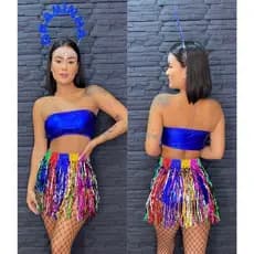 Saia Fitilho Carnaval Festa Fantasia Bloquinho Brilho Metalizado Fita Franja Tendência