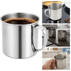 Caneca Inoxidável 12cm Polido Café E Chá 1250ml Bebidas Geladas Quentes Redonda Sucos Agua Creche