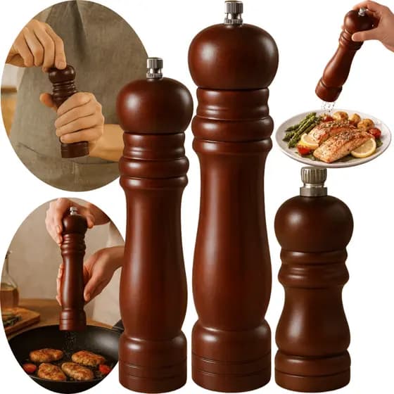 3 Moedores de Tempero Madeira com Moinho Cerâmica Moagem Manual Especiarias Kit Pequeno Médio Grande