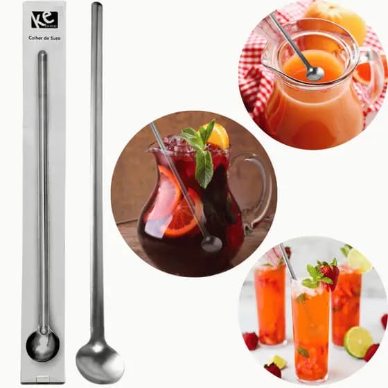 Colher Longa Para Misturar Bebidas Em Copos Altos Jarras Coquetéis Funcional Moderna Elegante