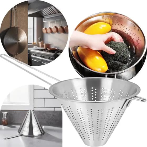 Peneira Passador Coador Chinoy Profissional Aço Inox 14,5cm Passar Lavagem de Alimento Resistente