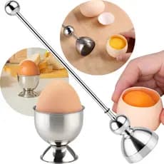 Conjunto Cortador Casca Ovo Preciso + Base Ovo Cozido Inox Cozinha Prática Organização Mesa Café