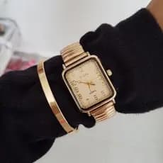 Lindo Relogio Feminino com Bracelete Folheado Fino Prata Estilo Clássico Vintage