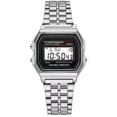 Relógio Digital LED Unissex Prata Masculino Feminino Estilo Retrô Vintage Luxo Pulseira Inox
