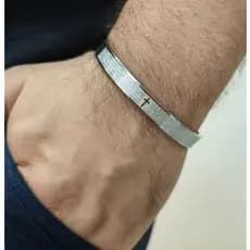 Pulseira Bracelete de Fé Pai Nosso Prata Aço Inox Gravação a Laser Masculina Proteção Espiritual