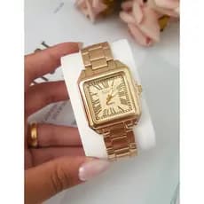 Relógio Feminino de Pulso Dourado Quadrado Social Elegante com Numeral Romano