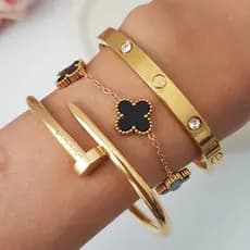 Conjunto 3 Braceletes Aço inoxidável Dourado Prata Acessórios Femininos Virginia Moda KIT Pulseira
