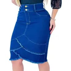 Saia Jeans Evangélica Midi Com Lycra Secretária Executiva Desfiada KDÊ Fashion Oficial