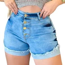 Short Jeans Feminino Comfort Com Lycra Levanta Bumbum Quatro Botões KDÊ Fashion Oficial