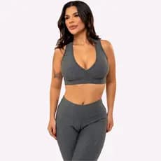 Conjunto Fitness Feminino Legging e Cropped Poliamida com Elastano Cós Alto Academia KDÊ FITNESS
