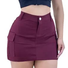 Saia Jeans Feminina Cargo Cintura Alta com Lycra, KDÊ Fashion Oficial