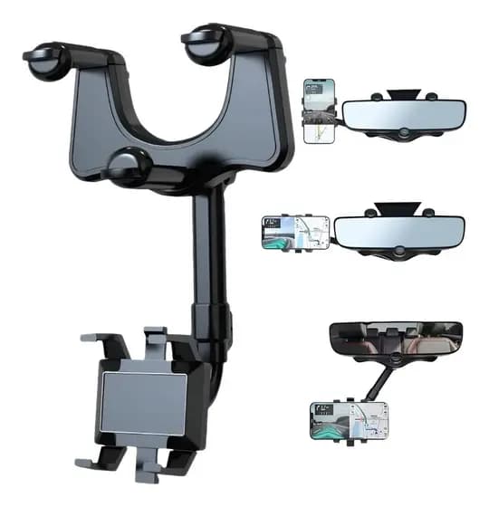 Suporte De Celular Retrovisor Central Para Carro Universal Automotivo Interno 360º Anti Queda Retrátil Ajustável