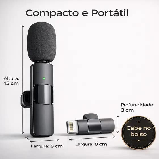 Microfone Lapela Sem Fio Duplo com Receptor Lightning Para tipo-C