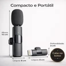 Microfone Lapela Sem Fio Duplo com Receptor Lightning Para tipo-C
