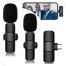 Microfone de Lapela Sem Fio Duplo para Celular Android Tipo-C Gravação Profissional