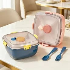 Marmita de plástico, marmita para salada, caixa quadrada de dupla camada espessa para conservação de alimentos, caixa de