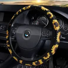 Capa para volante de carro em Lycra com padrão de girassol, modelo novo e elegante, com alça elástica sem anel interno X