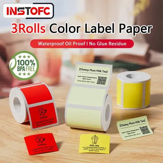 Marklife Etiqueta Colorida 20–50mm Térmica 3 Rolos Impermeável Resistente a Óleo Sem Resíduo de Cola