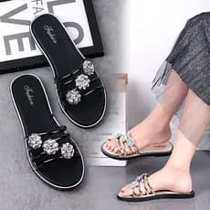 Chinelos femininos 2025 uso externo meia chinelos moda flor sapatos de praia sandálias planas casuais chinelos