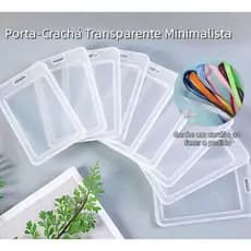 Kit 3 Porta Crachá Dupla Face Transparente PVC com Cordão Proteger Cartão De Crédito Banco Estudante