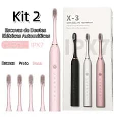 Kit 2 Escova de Dente Elétrica Automática Recarregável Type-C IPX7 Cerdas Macias para Adulto Criança